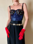 Bustier ricamato in paillettes bluette e strass multicolor