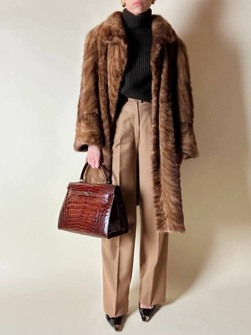 Pantalone Christian Dior vintage modello classico con pince in lana cammello scuro