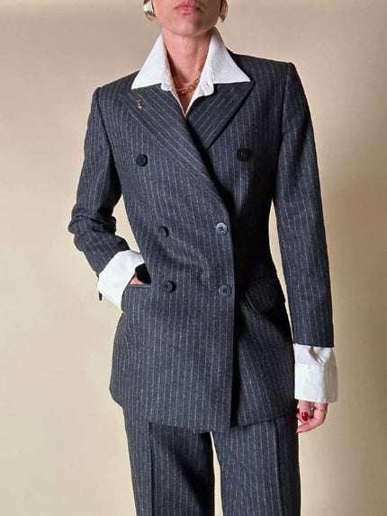 Tailleur gessato giacca/pantalone in lana grigio antracite “Antonio Fusco”
