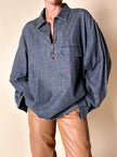 Blusa Yves Saint Laurent oversize in denim grigio con zip e logo ricamato
