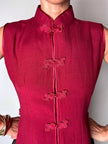 Maxi gilet vintage rosso rubino con alamari in raso