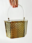 Box Bag vintage in lucite e metallo dorato effetto intrecciato