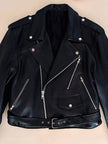 Giacca biker vintage in pregiata pelle nera con fodera trapuntata