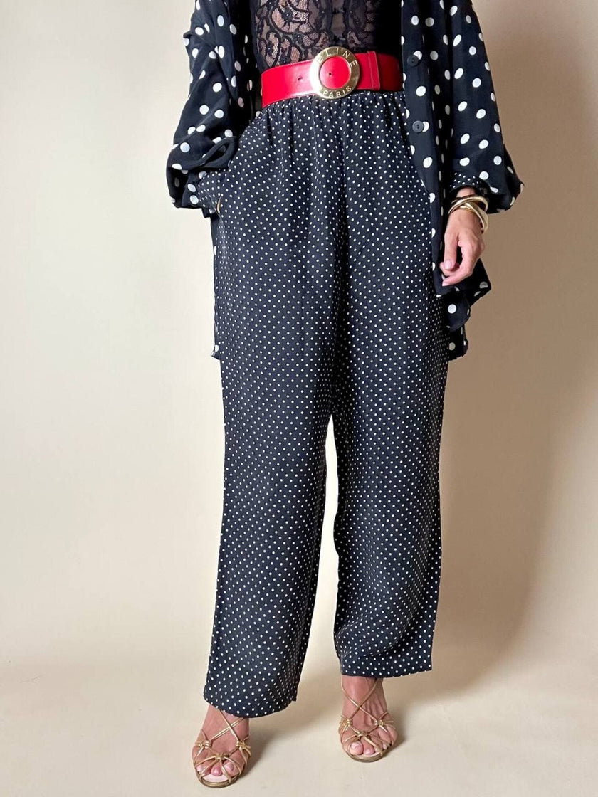 Completo oversize nero a pois bianchi in Cupro “Divina”