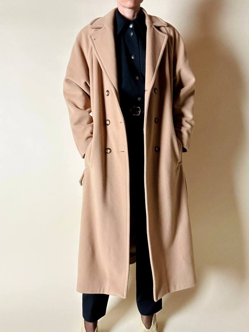 Cappotto vintage Kamaé modello vestaglia in lana e cachemire cammello chiaro