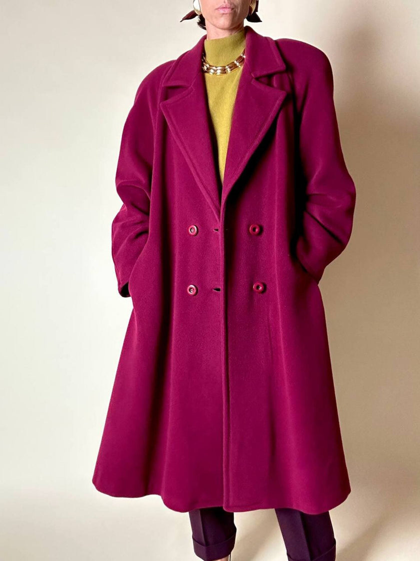 Cappotto doppiopetto oversize in lana rosso Borgogna Riflessi