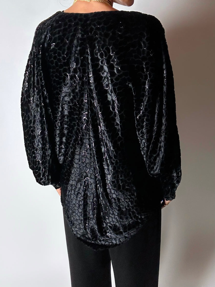Giacca vintage Valeria Ferri in velluto di seta dévoré nero e lurex