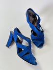 Sandali vintage Yves Saint Laurent con tomaia intrecciata in crêpe bluette