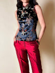 Qipao top in raso jacquard nero fantasia cinese