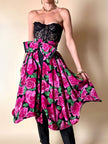 Gonna a ruota in seta fantasia floreale fucsia con maxi fiocco
