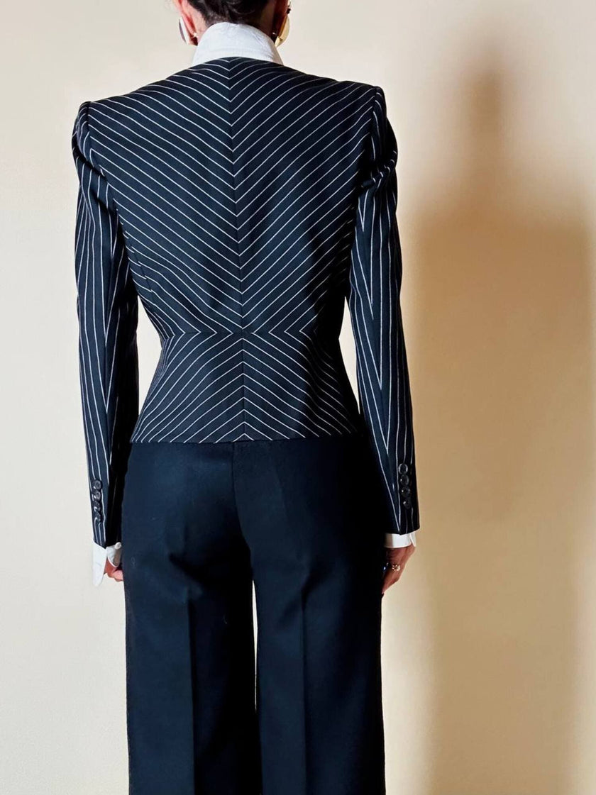 Mini blazer doppiopetto gessato in lana nera “Salvatore Ferragamo”