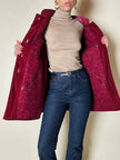 Giacca in suede borgogna con riporti in pelle e con interno in lana mélange in tinta