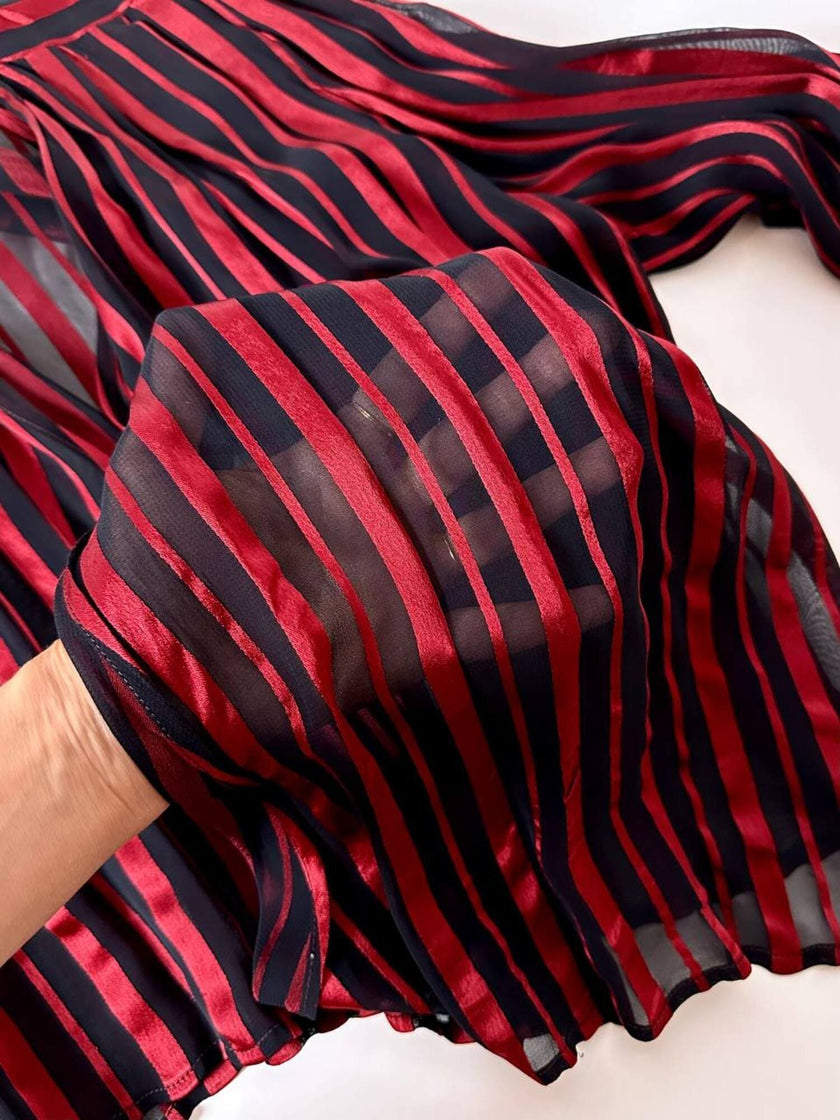Camicia vintage in tessuto dévoré a righe bordeaux e nero