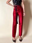 Tailleur pantalone rosso in shantung di seta grezza