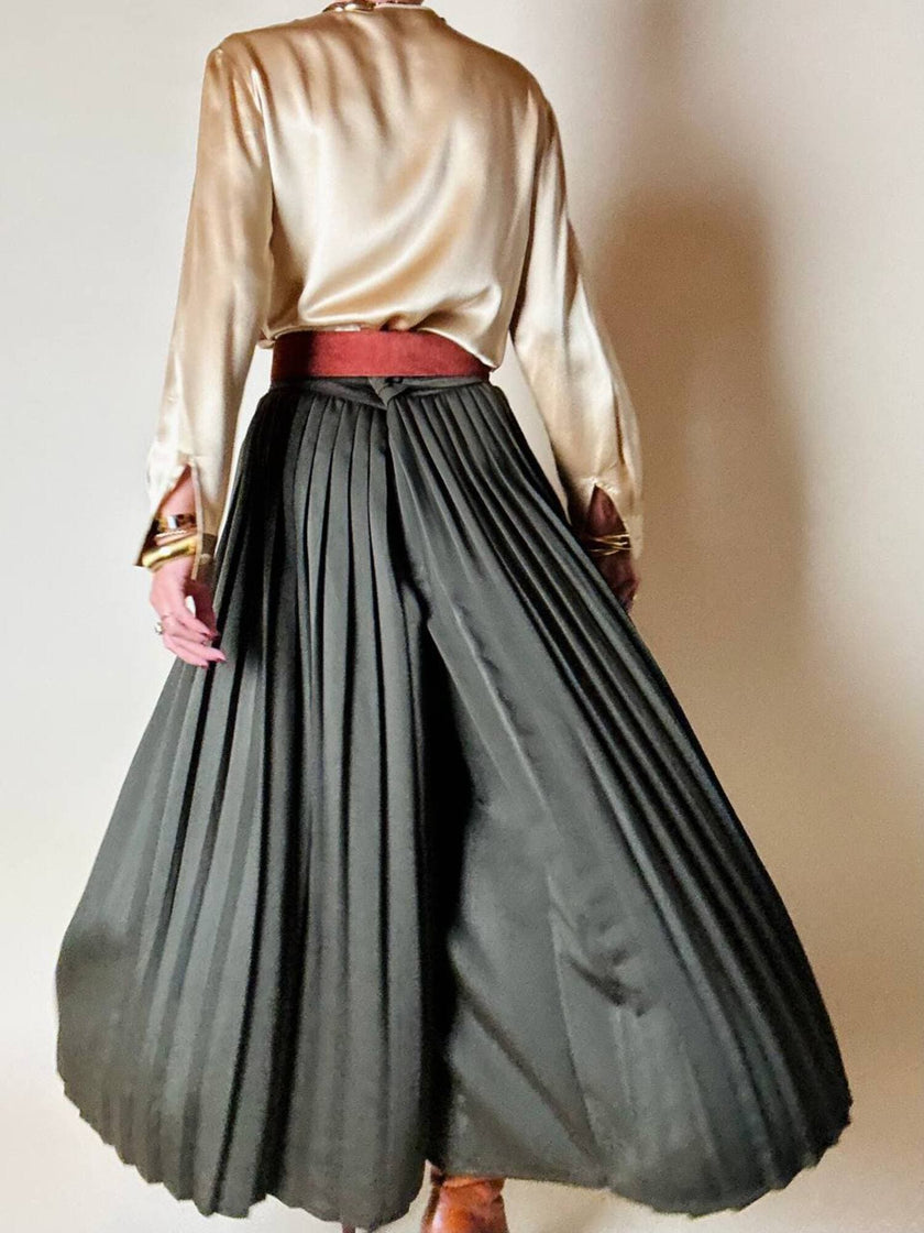 Gonna pantalone plissé Max Mara in satin verde stagno
