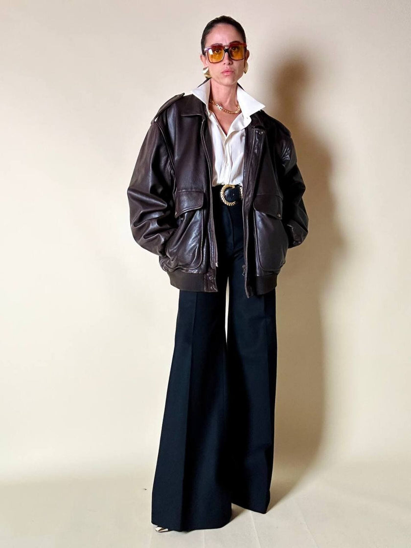 Bomber aviator oversize in pelle testa di moro