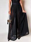 Schwarze Palazzo-Hose mit hoher Taille aus Voile