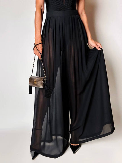 Pantalone a palazzo a vita alta in voile nero