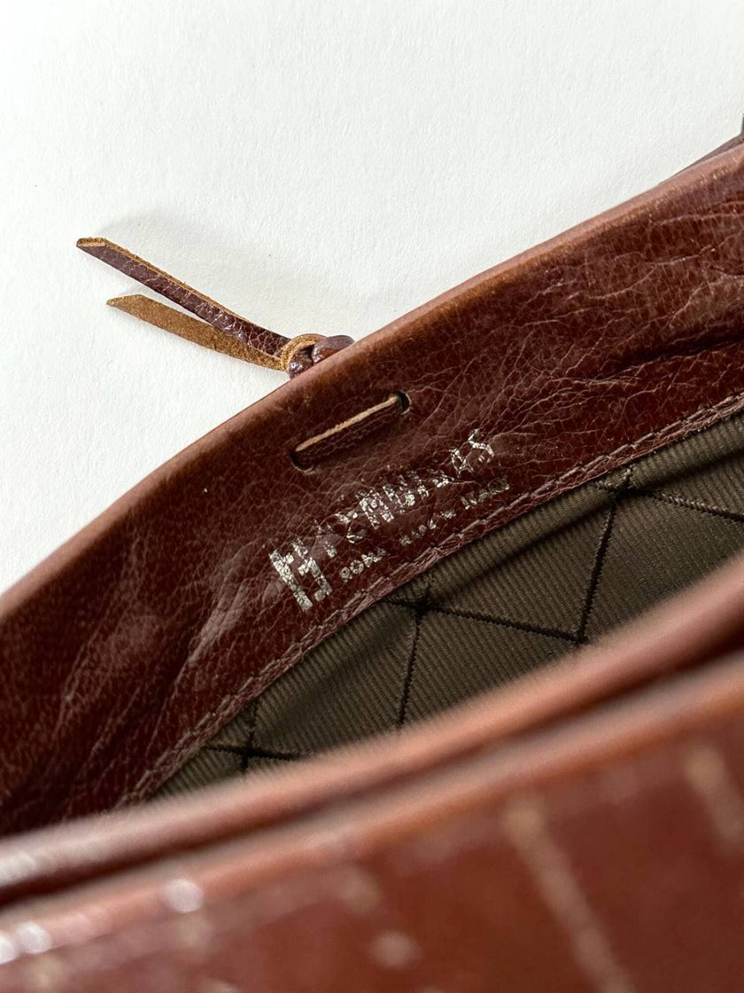 Borsa bandoulière vintage Fendi in pelle marrone mogano con logo a rilievo