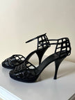 Sandali Yves Saint Laurent in pelle nera con tomaia a gabbia tacco a spillo e plateau – SS 2009