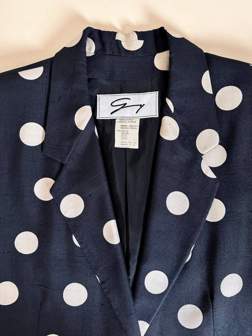 Blazer in seta nera a grandi pois color panna “Genny”