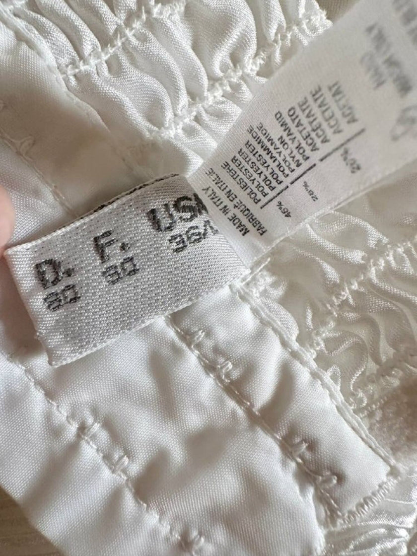 Bustier in raso micro plissé bianco con scollo a cuore 