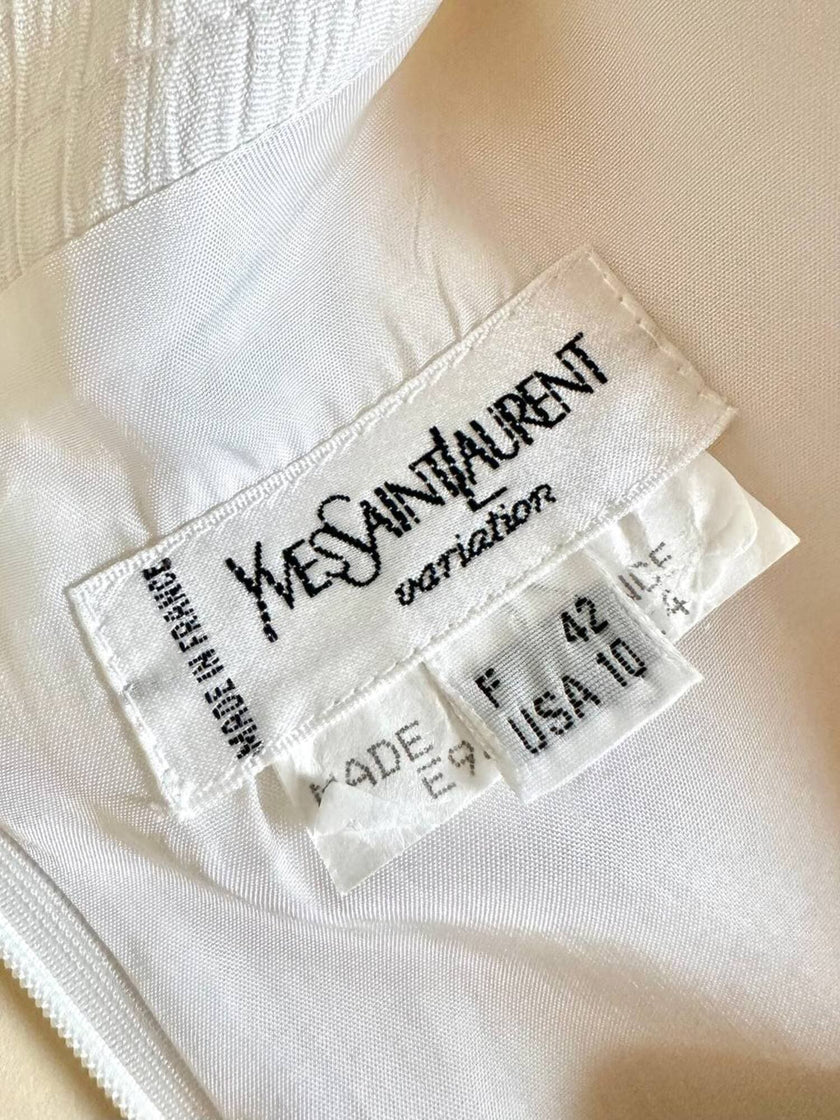 Abito tubino Yves Saint Laurent vintage bianco smanicato con spacco frontale