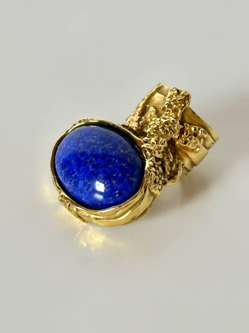 Anello Yves Saint Laurent Arty Ring con cabochon blu effetto Lapislazzuli