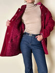 Giacca in suede borgogna con riporti in pelle e con interno in lana mélange in tinta