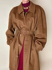 Cappotto lungo oversize in lana e cachemire cammello scuro con cintura in coordinato