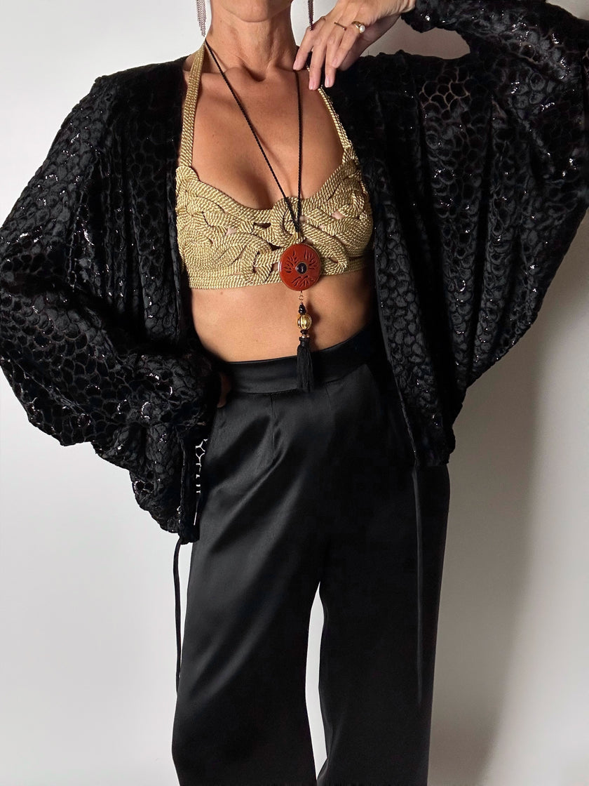 Giacca vintage Valeria Ferri in velluto di seta dévoré nero e lurex