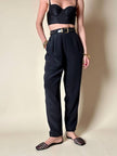 Pantalone nero a vita alta in pura seta “Pancaldi”