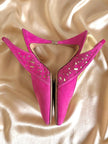 Slingback in suede fucsia con dettaglio laserato “Valentino Garavani By René Caovilla”