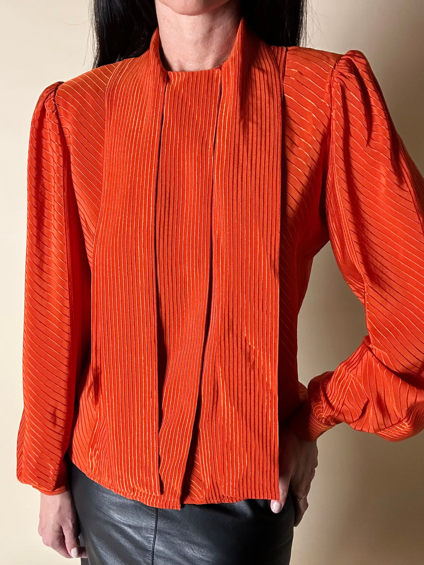 Camicia vintage Scherrer Boutique con nastro al collo in seta jacquard zucca