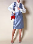 Completo gonna/gilet in raso grigio azzurro “Yves Saint Laurent”