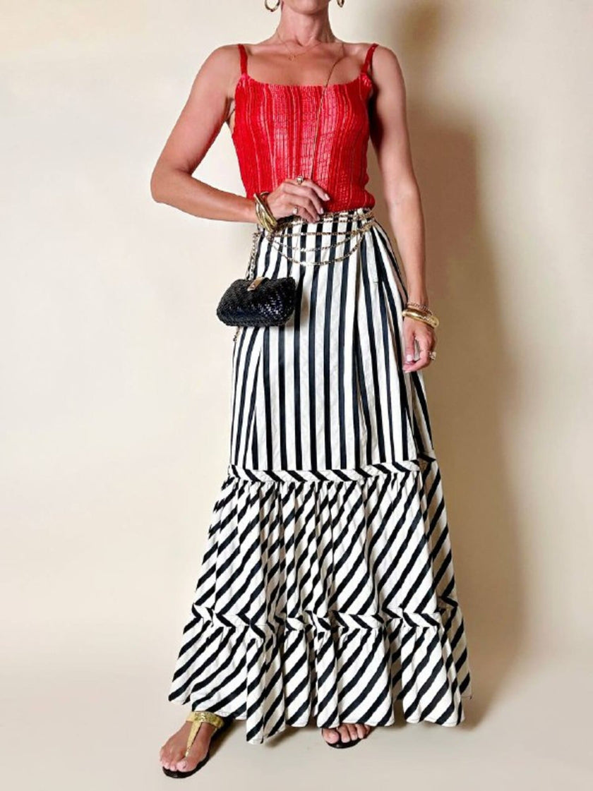 Gonna lunga Sportmax vintage in cotone jacquard a righe nere