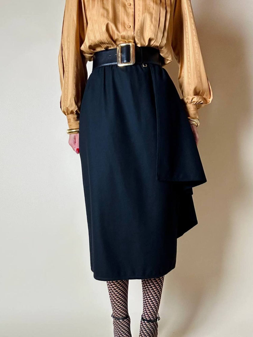 Gonna a portafoglio con dettaglio couture in lana nera “Yves Saint Laurent”