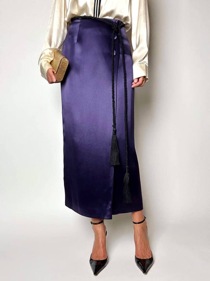 Gonna vintage Kenzo Paris modello a portafoglio in raso viola
