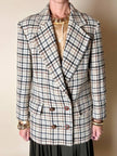 Guy Laroche Sportswear glen check wool double-breasted blazer with leather and metal buttons