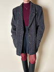 Minigonna Yves Saint Laurent in lana grigio antracite con piping a righe bordeaux e blu