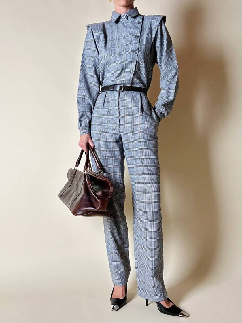 Jumpsuit vintage Sarabang de lana príncipe de Gales con cinturón a juego