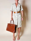 Maxi borsa in pelle stampa coccodrillo color cuoio