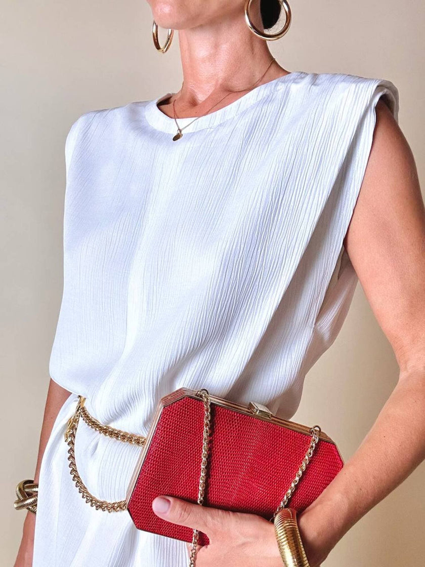 Abito tubino Yves Saint Laurent vintage bianco smanicato con spacco frontale