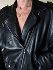 Giacca biker vintage in pelle nera ultra soft con fodera trapuntata in raso