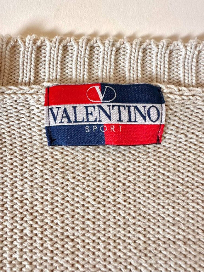 Gilet Valentino Sport in cotone beige con scollo a V logo sul petto