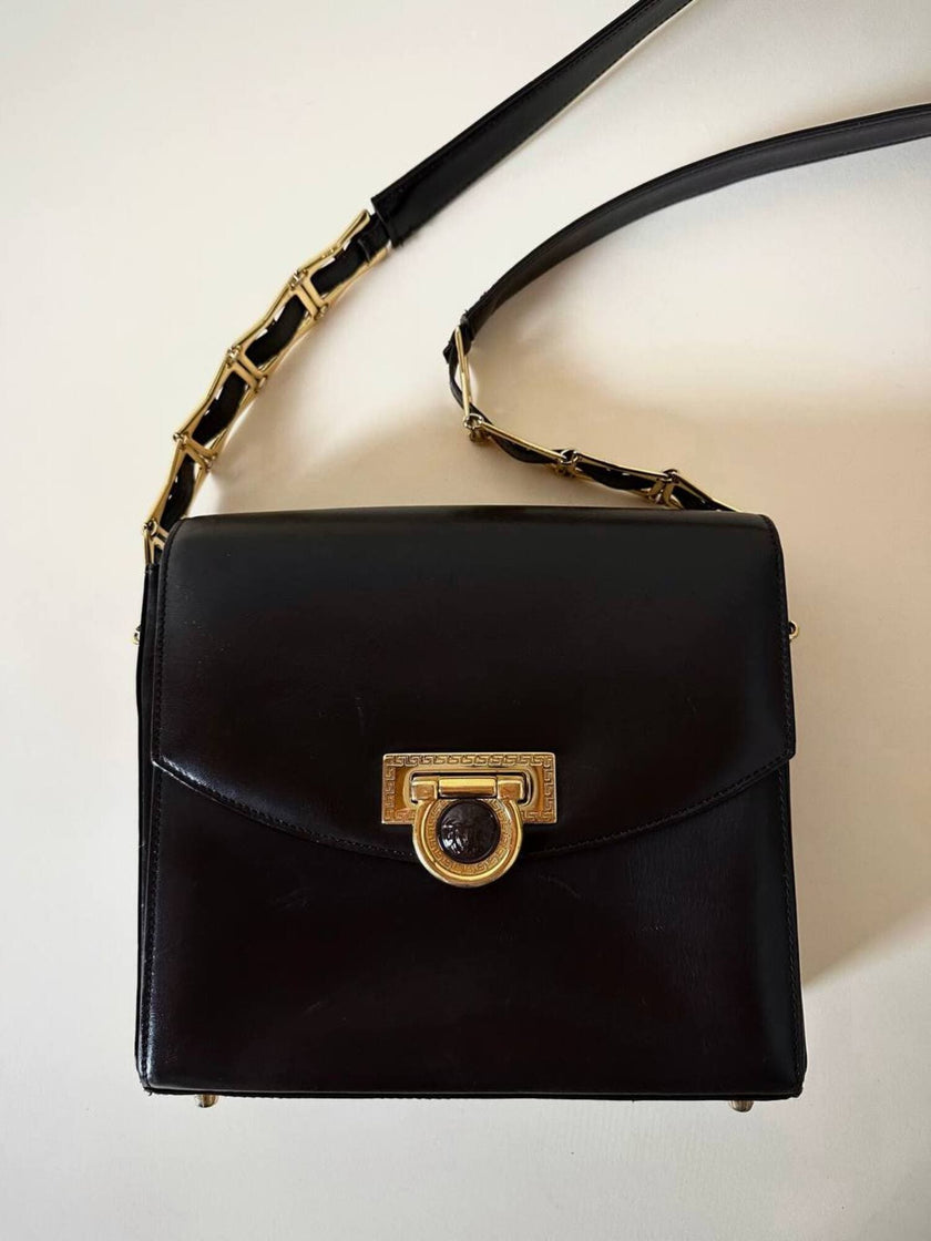 Borsa Gianni Versace vintage in pelle testa di moro con iconica Medusa
