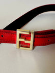 Cintura rossa in tessuto Jaquard con fibbia logo dorata “Fendi”