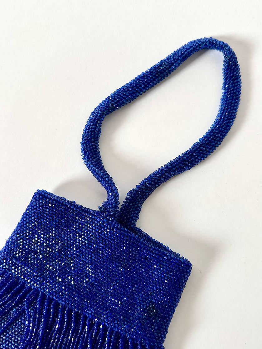 Borsetta gioiello vintage in perline di vetro bluette