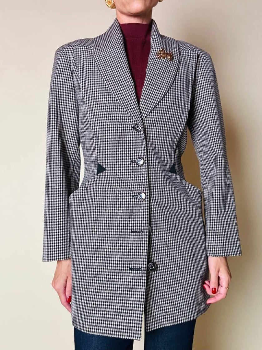 Blazer sciancrato in lana pied de poule “Rifat Ozbek”