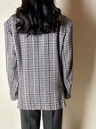 Blazer oversize in lana check beige e marrone con fodera fantasia uccellini